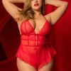 Mapale Plus Size Red Halter Neck Teddy